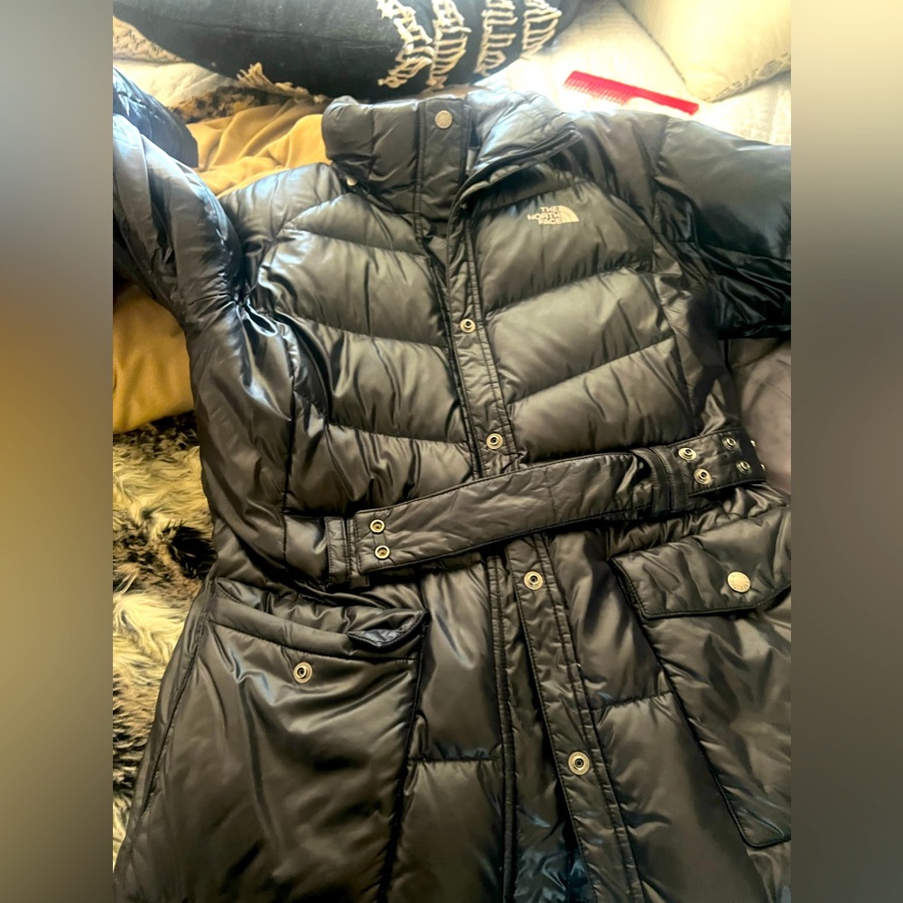 North face puffer coat with belt